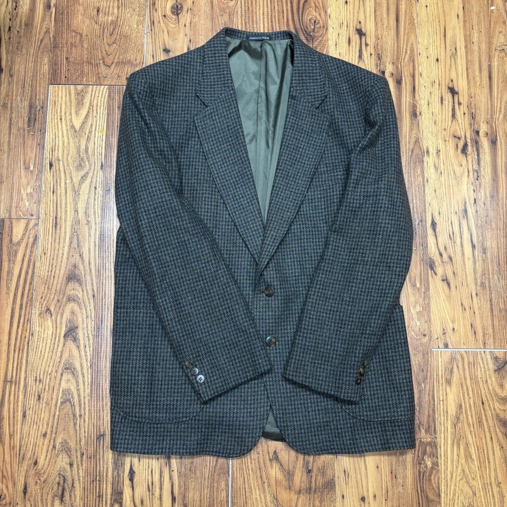 Vintage Woolrich Brown/Blue Accents Wool Blend Sport Coat with Notched Lapel L